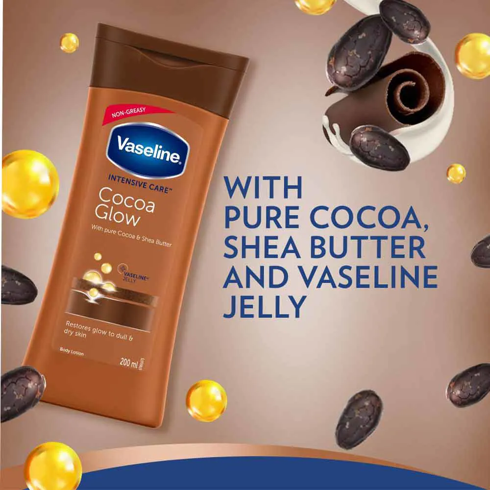 لوسیون بدن وازلین شکلاتی مدل cocoa glow (لوسیون بدن کاکائو وازلین)
