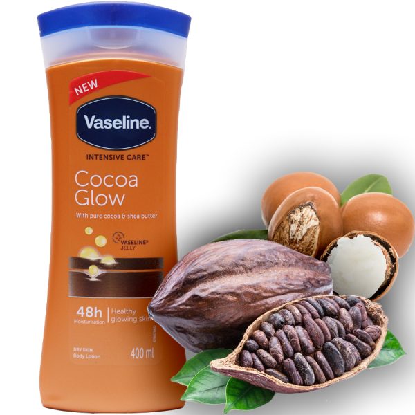 لوسیون بدن وازلین شکلاتی مدل cocoa glow (لوسیون بدن کاکائو وازلین)